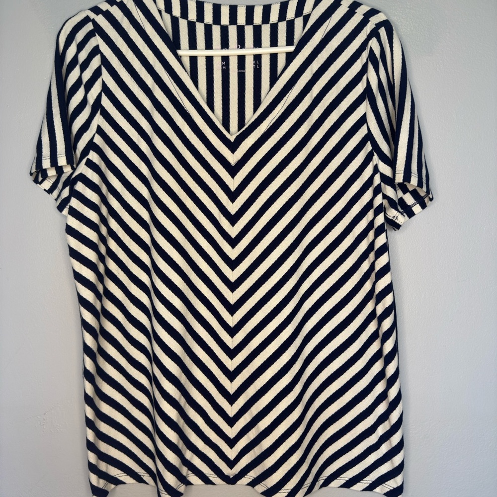 AnyBody Navy & White Rayon/Poly Blend Blouse, Size Medium